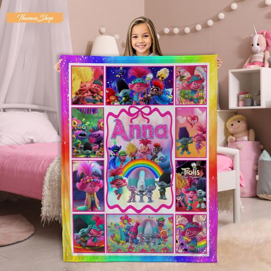 Discover Personalized Trolls Blanket: Custom Name Fleece Blanket, Princess Poppy Gift