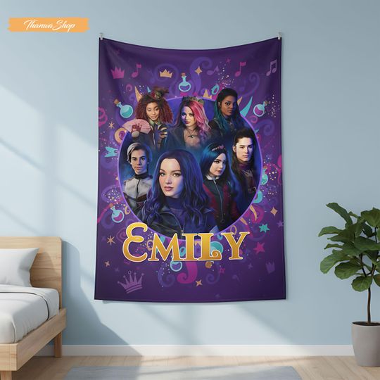 Descendants Kids Fleece Blanket, Custom Name Purple Magic Fleece