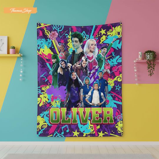 Discover Zombies 3 Kids Blanket, Custom Name Neon Character Fleece Throw