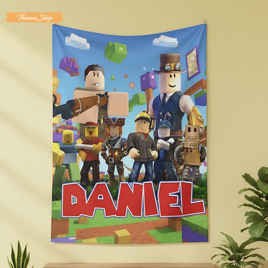 Roblox Gamer Boy Blanket, Custom Name Kids Fleece Decor