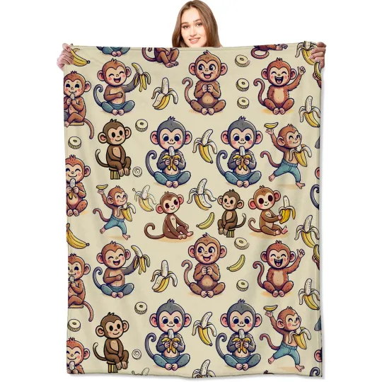 Discover Monkey and Banana Blanket,Fun Cartoon Jungle Theme Throw Blankets,Gifts for &...
