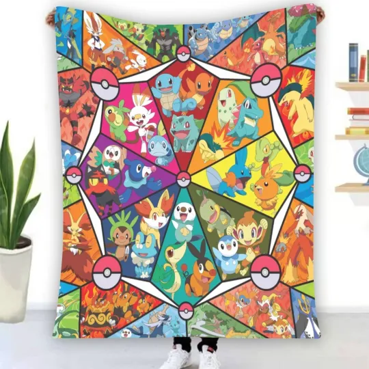 Discover Best! Anime Poket mons Pika Warm Single-Side Printing Flannel Fleece Blanket