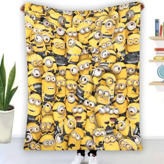 Discover Best! Minions Cartoon College Warm Single-Side Printing Flannel Fleece Blanket