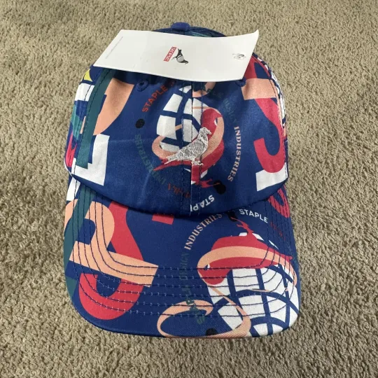 Discover Staple Hat Cap Strap Back Mens One Size Blue Pigeon Logo Allover Print AOP
