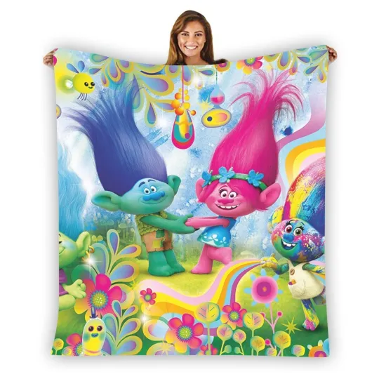 Discover Best! Trolls Poppy & Branch Warm Single-Side Printing Flannel Fleece Blanket