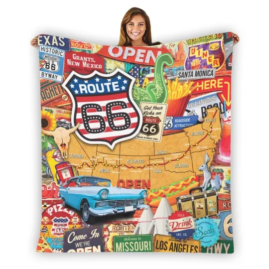Discover Best! U.S. Route 66 Highway Warm Single-Side Printing Flannel Fleece Blanket