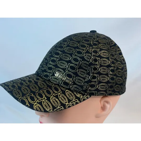 Discover BEBE AOP All Over Print Gold Black Logo Baseball Cap Glam Adjustable Hat EUC