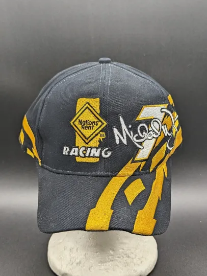 Y2K 2001 Vintage NASCAR Michael Waltrip AOP # 7 Embroidered Black Strapback Hat