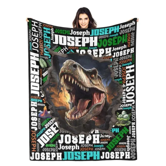 Discover Personalized Cute Dinosaur Flannel Blanket – Custom Name Kids Gift
