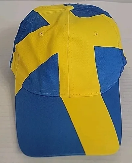 Discover Vintage 90's Global Caps Sweden Sverige Flag AOP Blockhead Snapback Hat - NEW