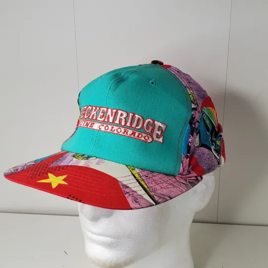 Discover VTG 80s Breckenridge Colorado Ski Resort AOP Snapback Hat Baseball Cap Skiing