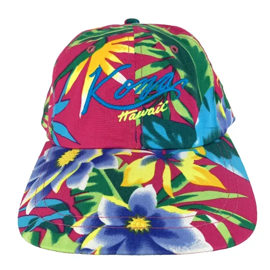Discover Vtg Kona Hawaii Hat Floral AOP All Over Print Logo Snap Back Beach Baseball Cap