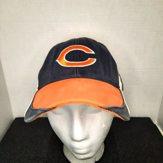 VTG Chicago Bears Y2K football Baseball Hat/Cap Hook and Loop Colorblock AOP
