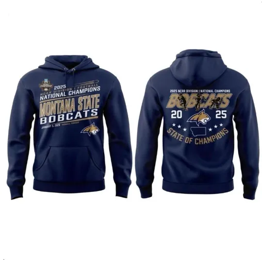 Discover Montana State Bobcats 2025 National Champions Double Sided Hoodie Navy