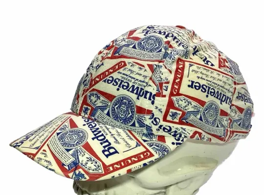 VTG Budweiser beer All Over Print AOP Red White Blue SnapBack Baseball Cap Hat