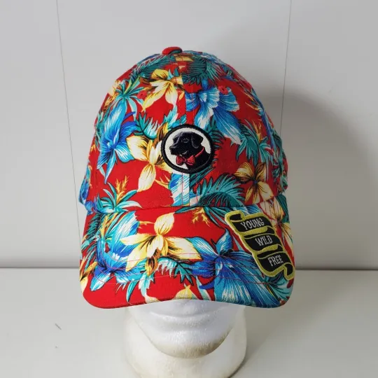 Discover AOP Floral Print Black Lab Logo Young Wild Free Patch Strapback Hat Baseball Cap