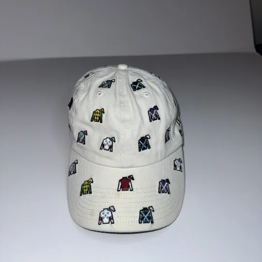 Discover 47 Brand Keeneland White Jockey Silks AOP Baseball Hat Cap Rare Horse Racing