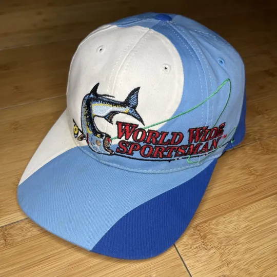 Discover Vintage Bass Pro Shops World Wide Sportsman Fish Blue AOP Color Block S/M Hat