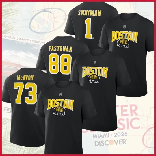 Discover Boston 2026 Stadium Series Player Name & Number : Swayman, Pastrnak