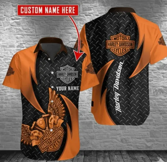 Discover Custom Name Haarleyy Davidson 3D Hawaiian Shirt Racing Style Aloha Shirt