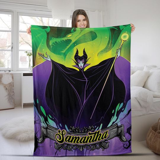 Custom Maleficent Villain Fleece Blanket, Maleficent Sleeping Beauty Blanket, Magic Kingdom Blanket