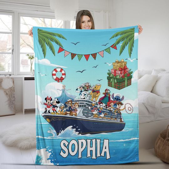 Personalized Disney Cruise Blanket, Mickey & Friends Merrytime Cruise Home Decor