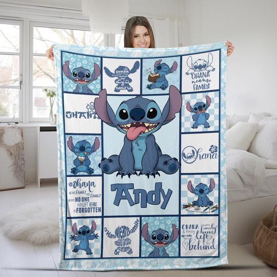 Discover Personalized Name Stitch Blanket, Lilo And Stitch Blanket, Stitch Birthday Gifts, Newborn Blanket Gift