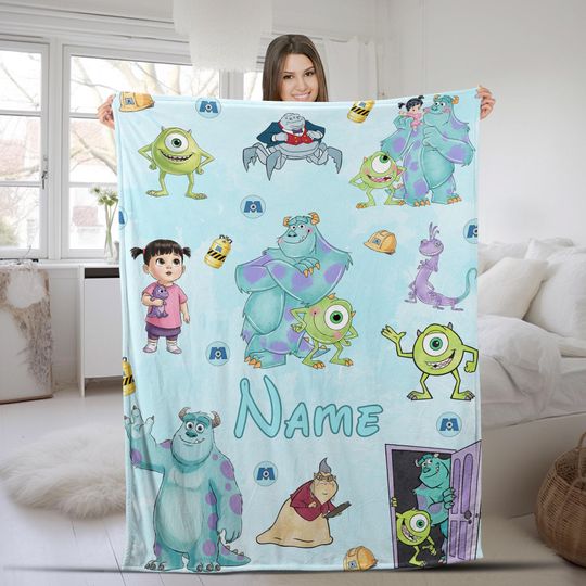 Personalized Disney Monsters Inc Blanket, Custom Name Pixar Monsters University Baby Blanket
