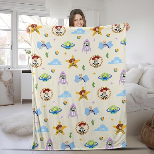 Discover Personalized Disney Toy Story Blanket,Custom Name Disney Blanket,Woody Buzz Lightyear Jessie Toy Story Blanket