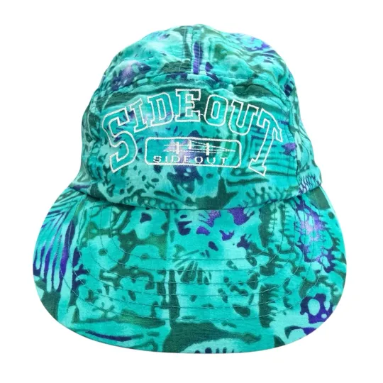Discover Vintage 80s Sideout AOP Nylon Hawaiian Floral 5 Panel Cap Hat Spell Out