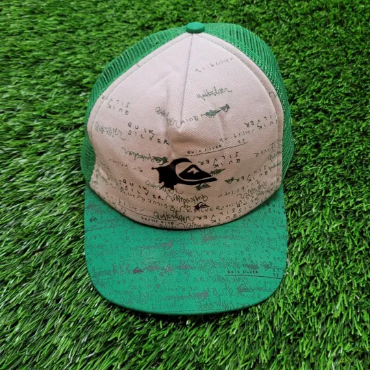 Vintage Y2K Quiksilver Trucker Hat AOP Logo Print Snapback Surf Skate