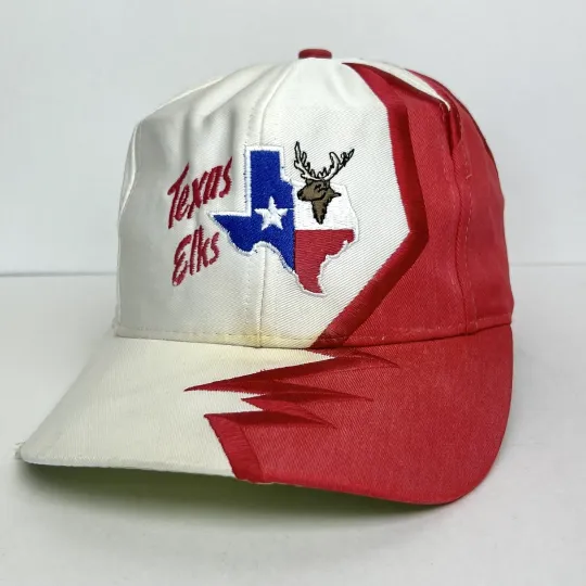 Vintage TX Elks Color Block Hat Embroidered Texas Chainstitch Strapback AOP Cap