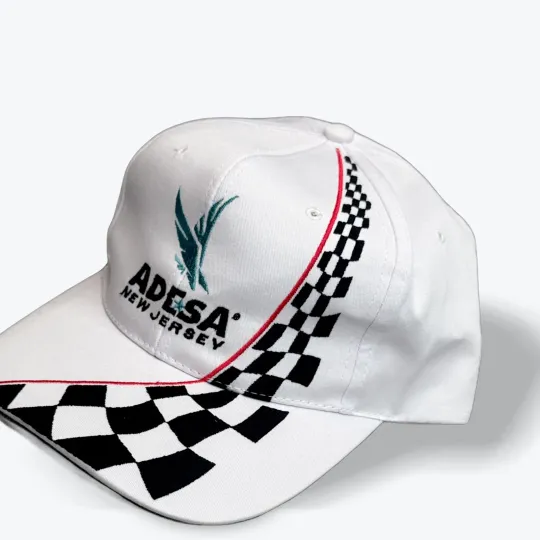 Discover ADESA New Jersey Cap AOP Nissun White Checkered Racing Hat 2002