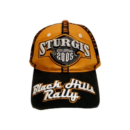 Discover Vintage Black Hills Rally Sturgis Hat Cap Motorcycle Orange AOP 2005 Y2K