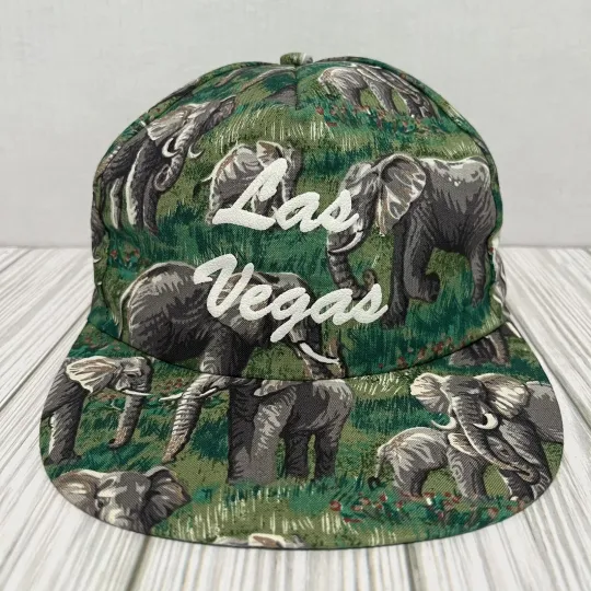 Discover Vintage Las Vegas Hat Cap Snap Back Trucker Elephant All Over Print AOP Jungle