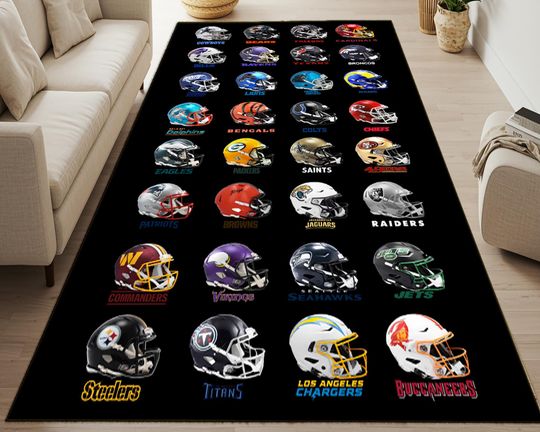 Discover football Teams Helmets Rug, AFC 3D Sports Carpet, NFC Kids Playroom Decor