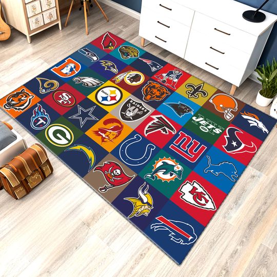Discover football Team Logos Rug, American Football Area Rug, Kids Room Decor