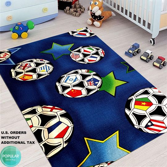 Discover Football Rug, Ball Mat, Play Carpet, Play Room Runner, Soccer Gift, Gift for Football Lover, Gaming Room Art, Rug for Boy Room, Player Gift