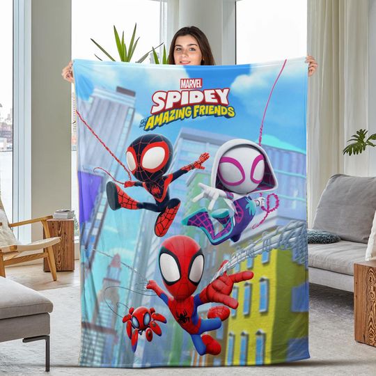 Discover Spidey and His Amazing Friends Personalized Bedding Set,Spiderman Duvet Cover Pillowcase, Spidey Amazing Custom Name Birthday Blanket BXIX26