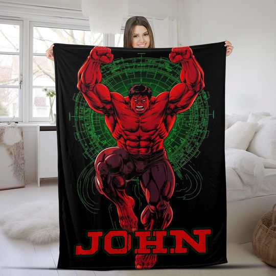 Discover Personalized The Incredible Red Hulk Blanket, Hulk Fleece Blanket, Red Superhero Blanket, Birthday Gift, Incredible Hulk Blanket NGVP25