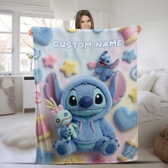 Discover Personalized Disney Stitch Blanket,Custom Name Lilo & Stitch Baby Blanket,Stitch Birthday Gift, Disneyland Stitch Ohana Means Family G6G218
