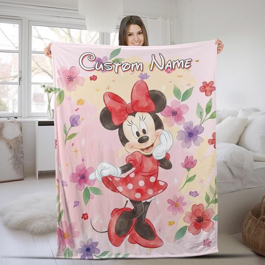 Discover Personalized Watercolor Minnie Blanket, Custom Name Disney Minnie Blanket, Disney Blankets, Minnie Birthday Gifts, Kid Name Blanket G5SN14
