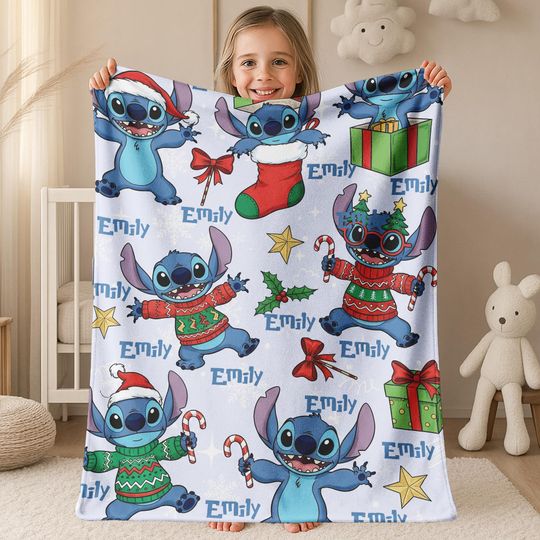 Discover Christmas Stitch Blanket, Santa Stitch Blanket, Disney Blanket, Lilo And Stitch Blanket, Christmas Fleece Mink Sherpa Blanket G5OP17