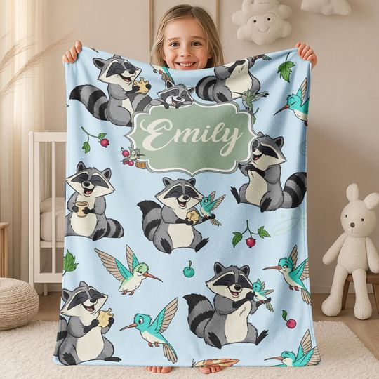 Discover Disney Meeko and Flit Blanket, Custom Name Disney Meeko and Flit Pocahontas Birthday Girl, WDW Disneyland Captain John Smith G5OP12