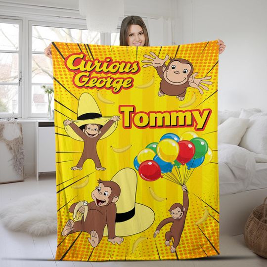 Discover Personalized Curious George Blanket, Monkey Blanket, Curious George Gift For Birthday, Sofa Blanket, Birthday Gift, Birthday Boy Gift C1IG12
