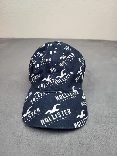 Discover Hollister Ca. AOP Hat Adult One Size Blue Hat Strapback Cap Preppy Academia