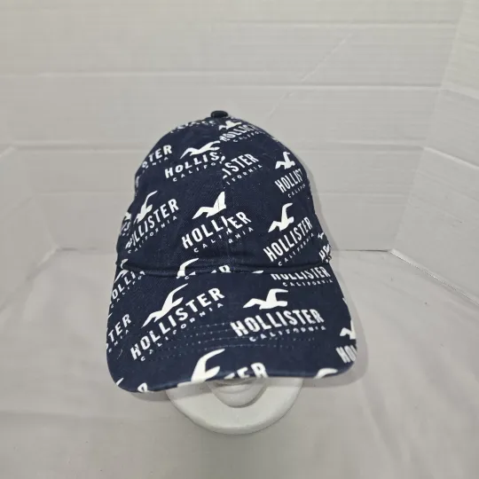 Discover Hollister Hat Cap Strap Back Blue AOP Allover Cotton Casual Dad Adjustable