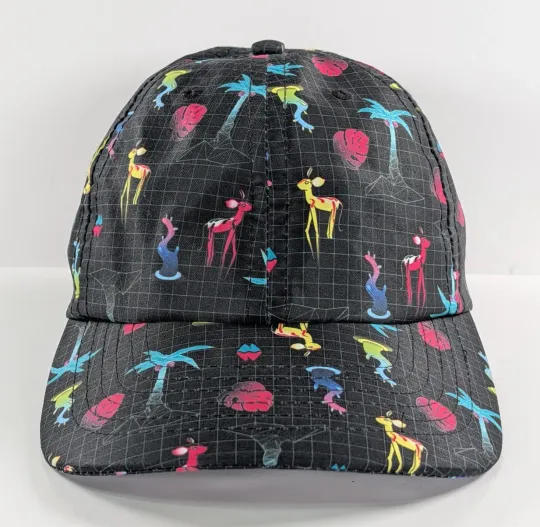 Discover Meow Wolf Cap Hat Snap Back Black Adjustable Animal Palm Tree All Over Print AOP