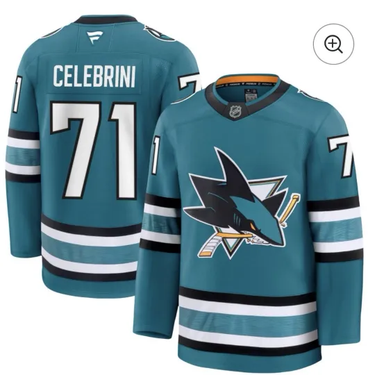 Discover Macklin Celebrini Men's Small Hockey Jersey Teal Sharks NWT Canada