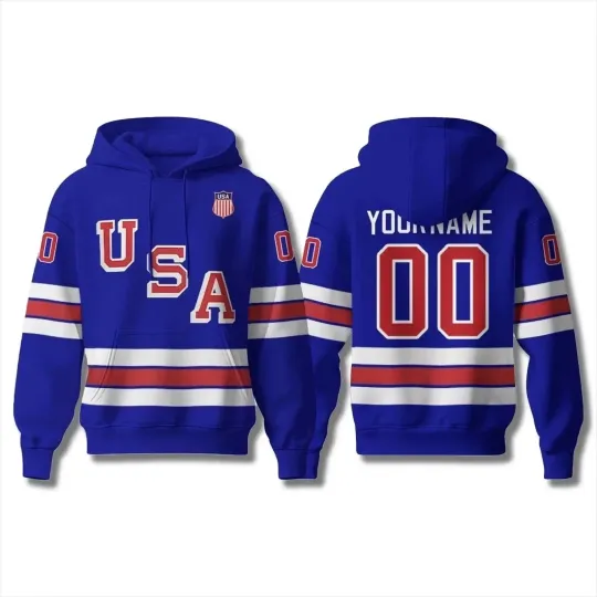 Discover USA Hockey Olympic 2026 Blue Hoodie Pullover Shirt - ALL OVER PRINT S-3XL